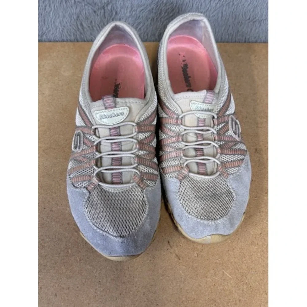 Skechers Bikers Grey Tan Pink Slip On Bungee Sneakers 21159 Womens 8
